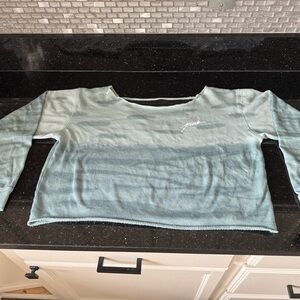 PINK Victoria's Secret Teal ombre off the shoulder cropped open back Sweatshirt